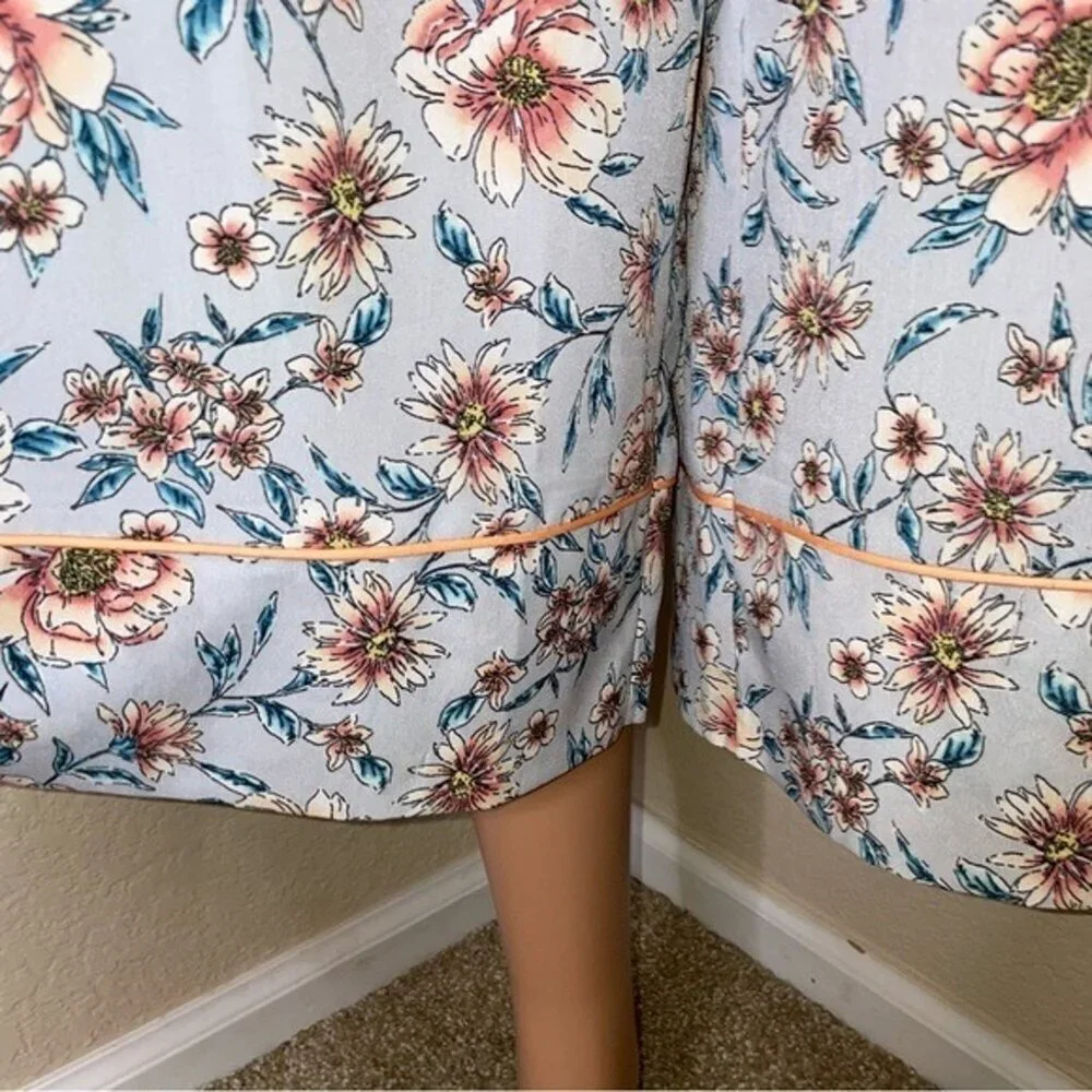 Leith Womens Kelsey Floral Wide Leg Jumpsuit Belt Lined Spring Wedding XXS blue